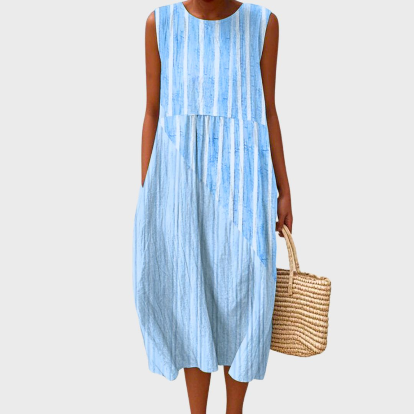 Sleeveless Midi Dress with Paneled Design and Tie Waist