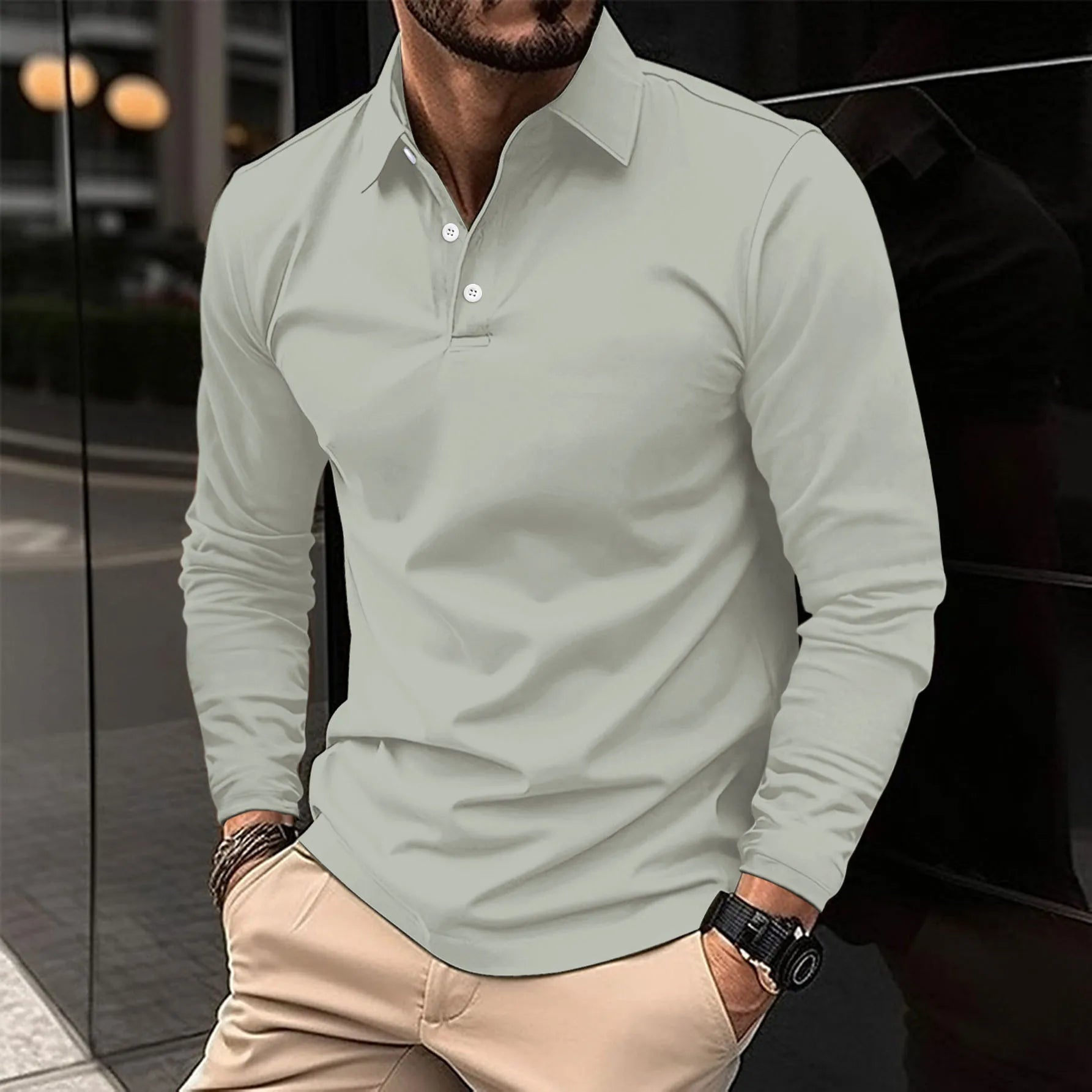 Men's Long Sleeve Cotton Blend Polo Shirt