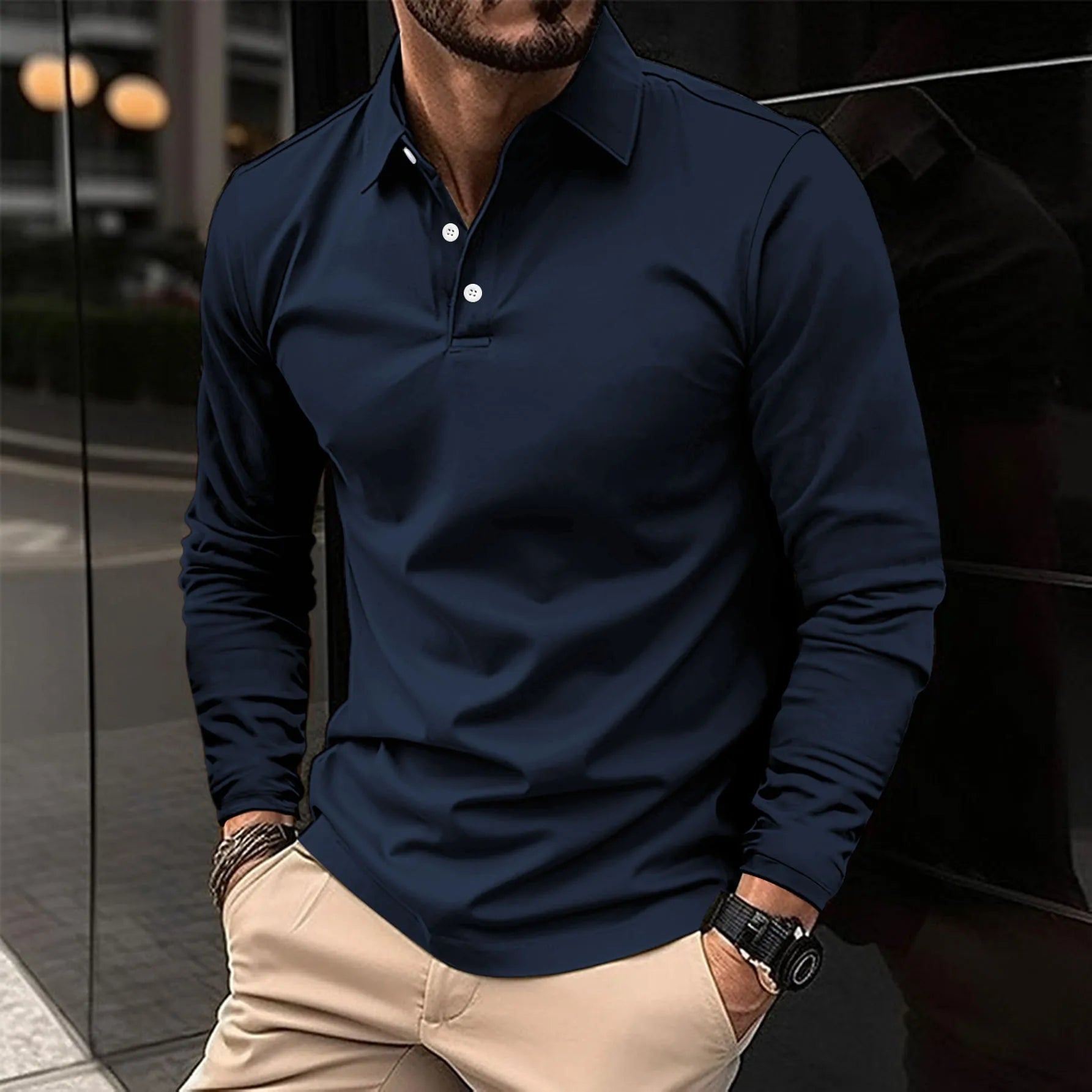 Men's Long Sleeve Cotton Blend Polo Shirt