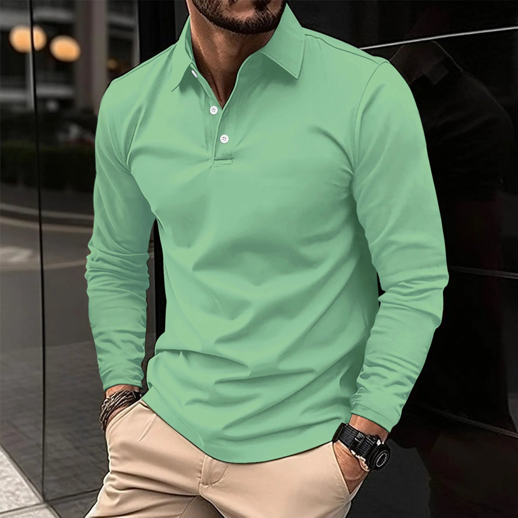 Men's Long Sleeve Cotton Blend Polo Shirt