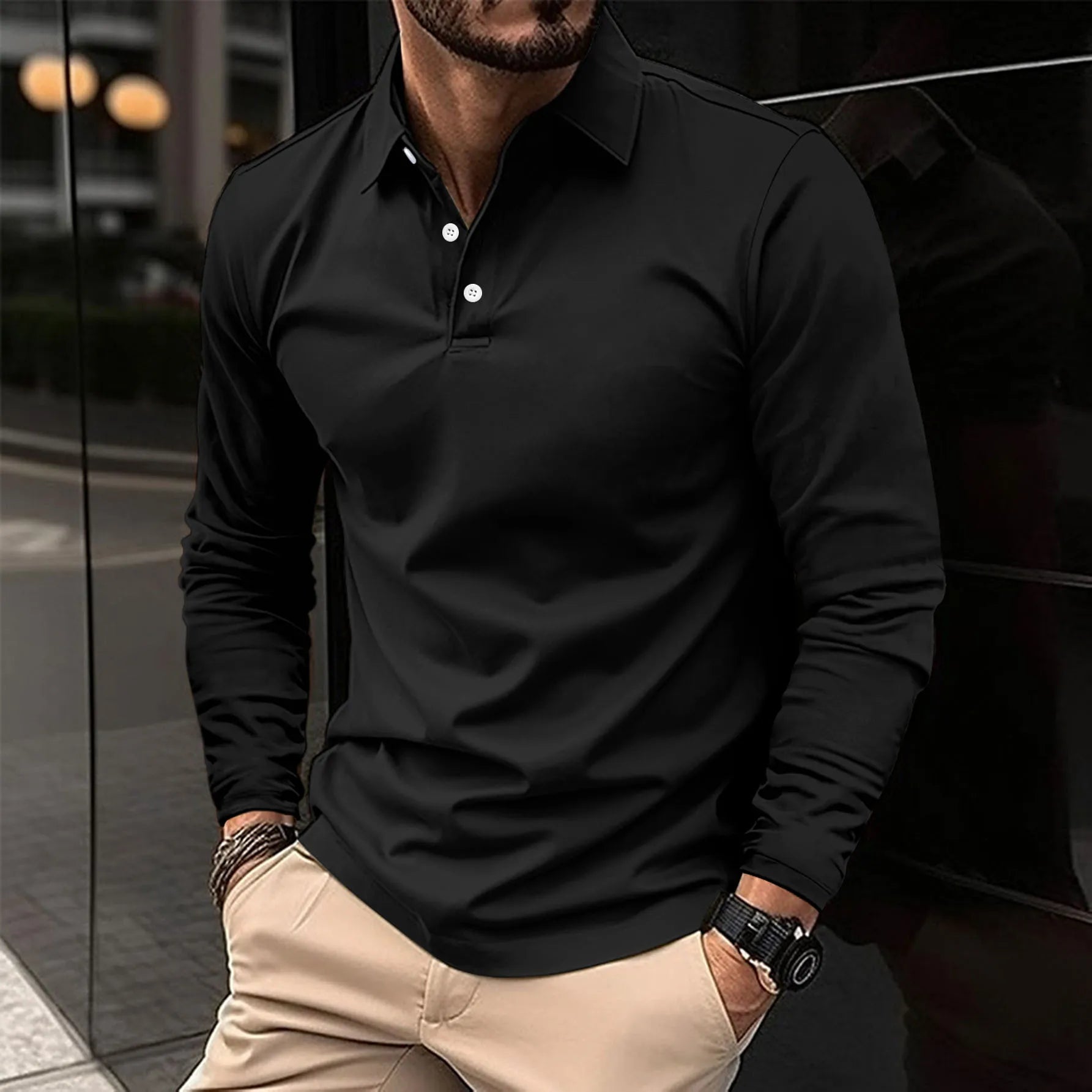 Men's Long Sleeve Cotton Blend Polo Shirt