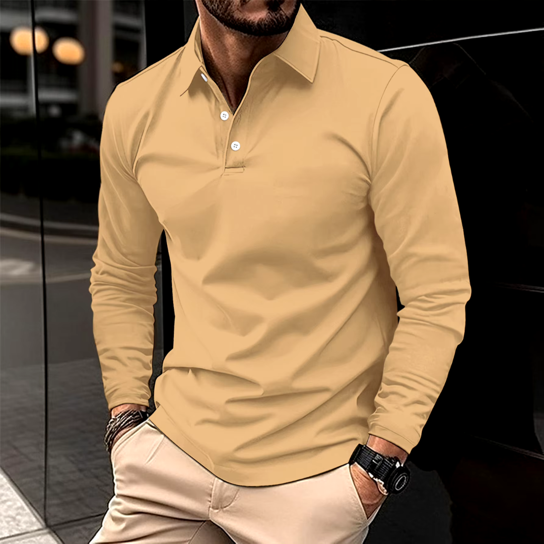 Men's Long Sleeve Cotton Blend Polo Shirt