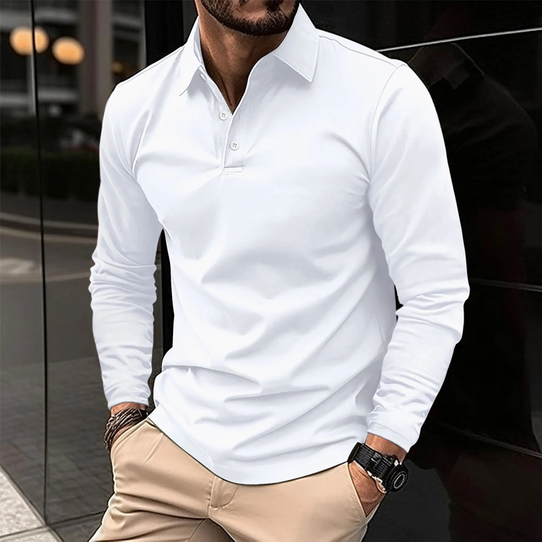 Men's Long Sleeve Cotton Blend Polo Shirt