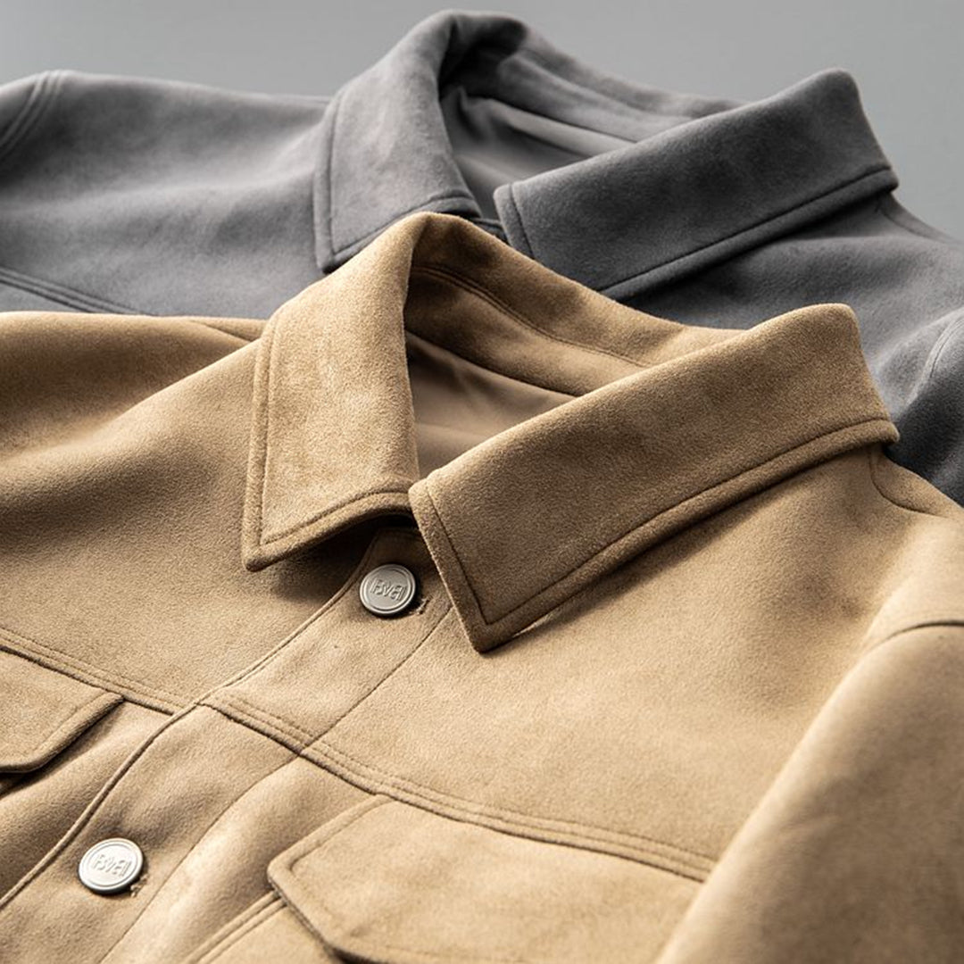 Men's Suede Trucker Jacket with Flap Pockets