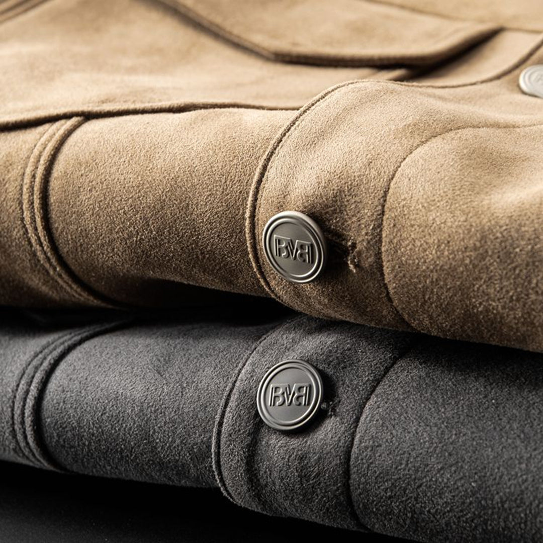 Men's Suede Trucker Jacket with Flap Pockets