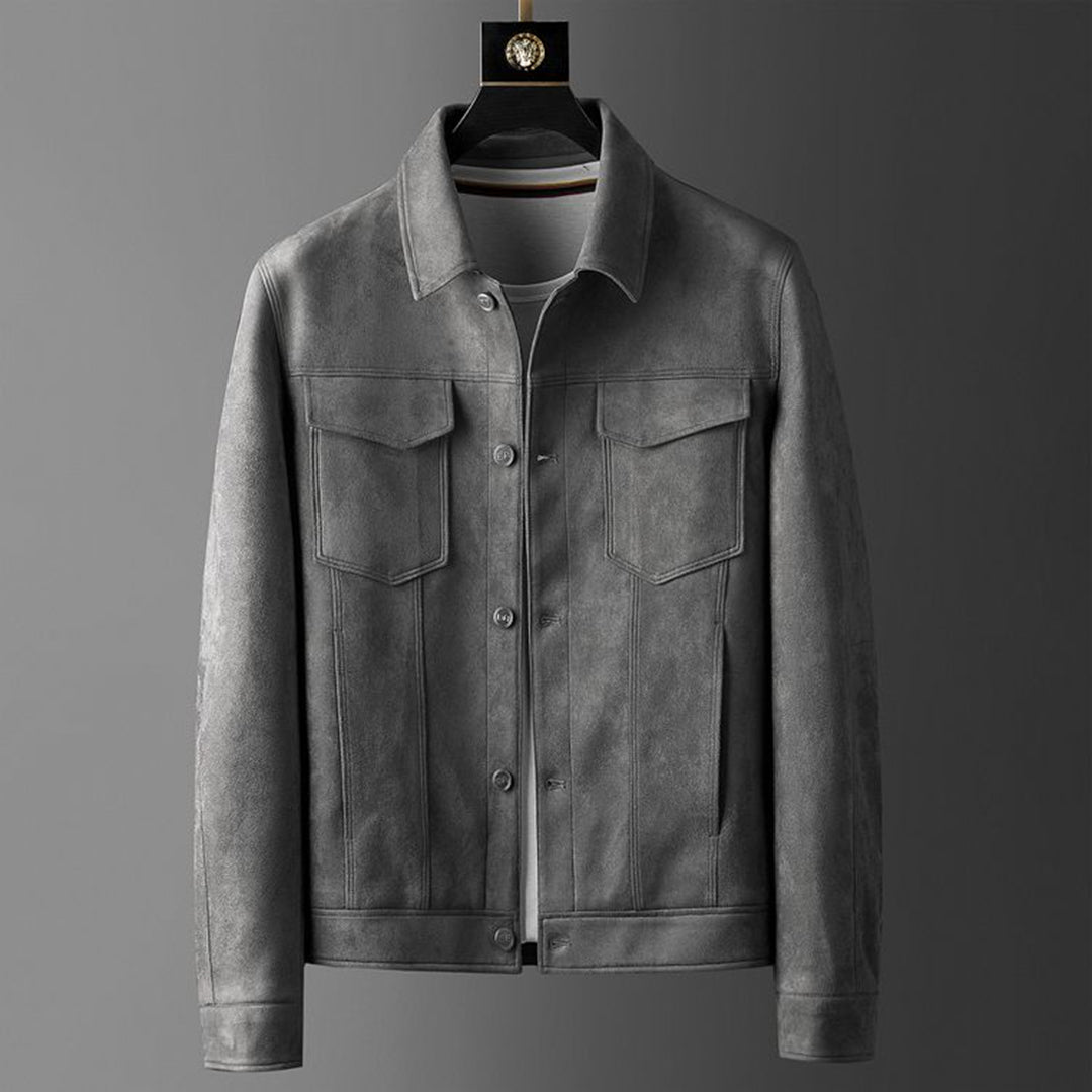 Men's Suede Trucker Jacket with Flap Pockets