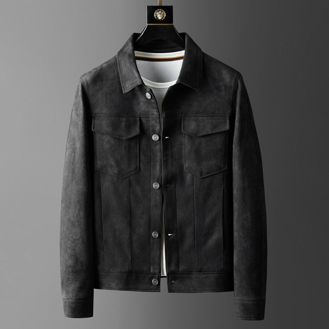 Men's Suede Trucker Jacket with Flap Pockets