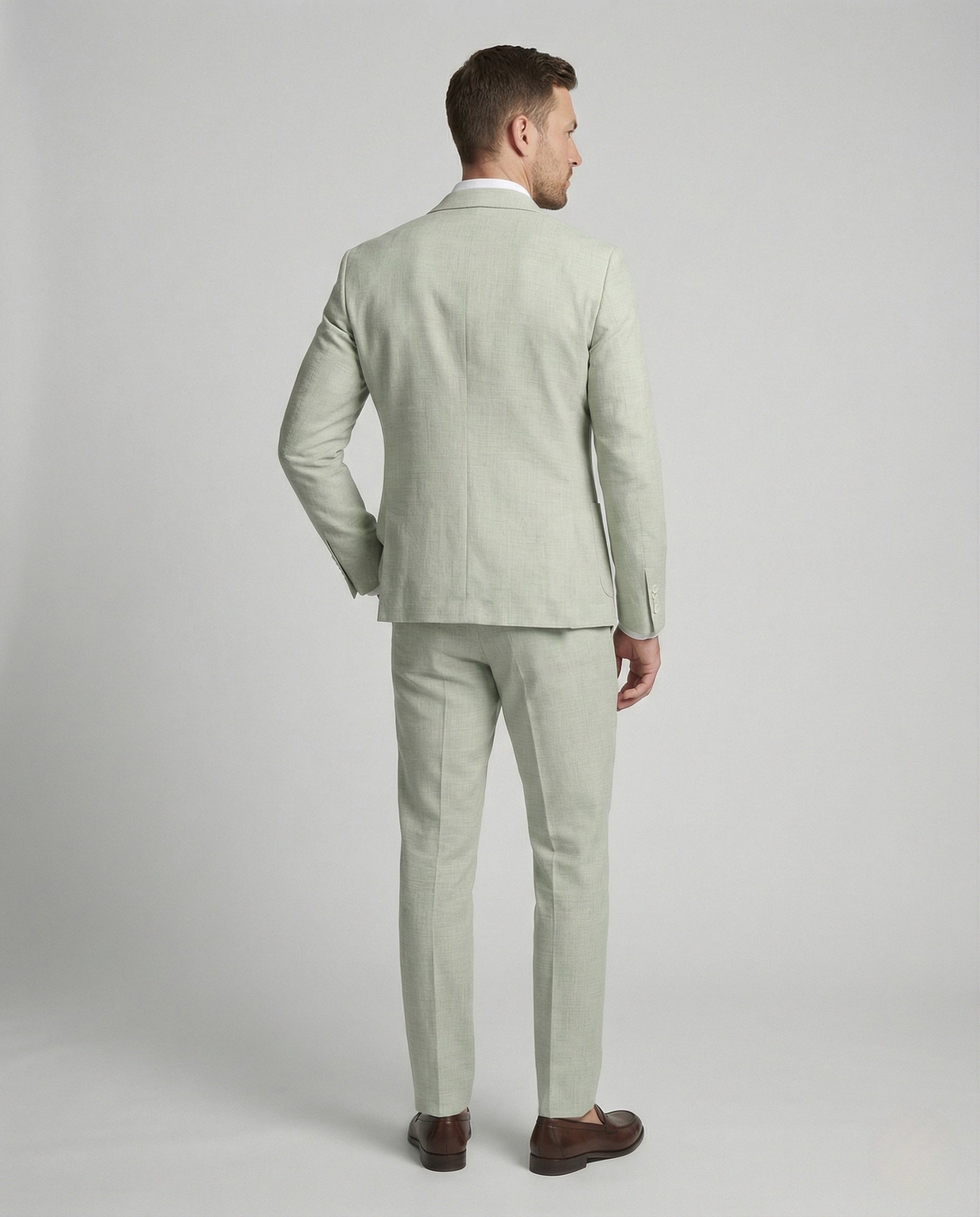 Linen Blend Two-Piece Suit with Notch Lapel