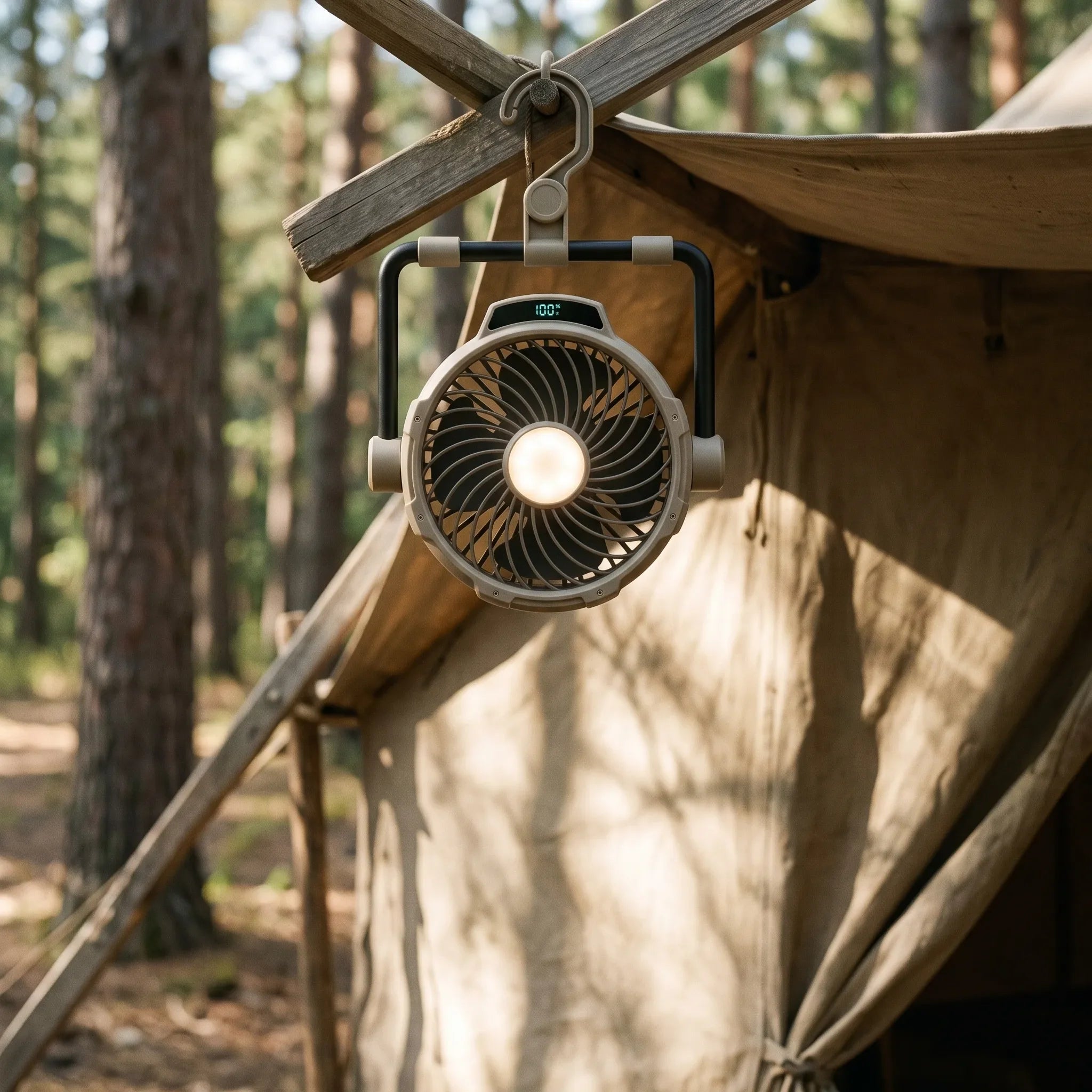 Camping Fan with LED Light and Carry Case