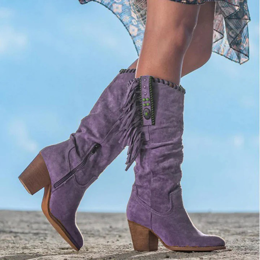 Women's Boho Fringe Mid-Calf Western Boots