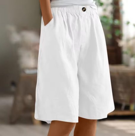 Linen Bermuda Shorts with Elastic Waist