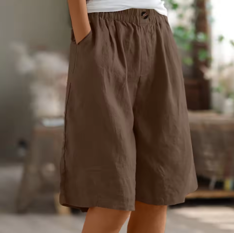 Linen Bermuda Shorts with Elastic Waist