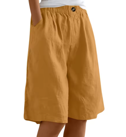Linen Bermuda Shorts with Elastic Waist