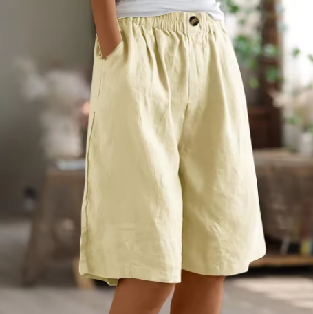 Linen Bermuda Shorts with Elastic Waist