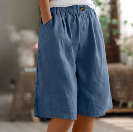 Linen Bermuda Shorts with Elastic Waist