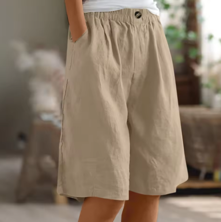 Linen Bermuda Shorts with Elastic Waist