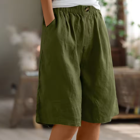 Linen Bermuda Shorts with Elastic Waist