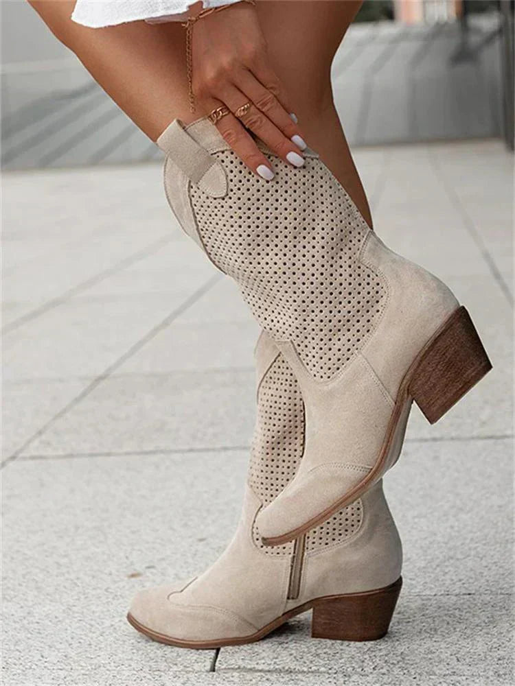 Women's Perforated Mid Calf Cowboy Boots