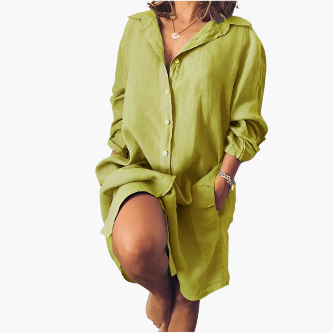 Long-Sleeve Shirt Dress with Side Pockets