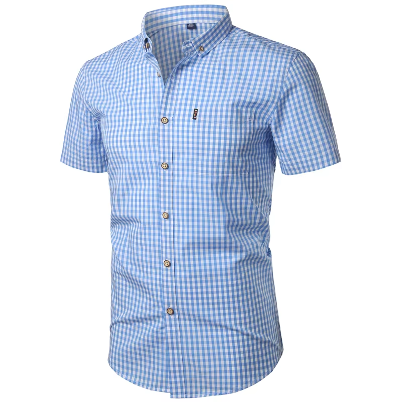 Men's Gingham Short Sleeve Shirt with Chest Pocket