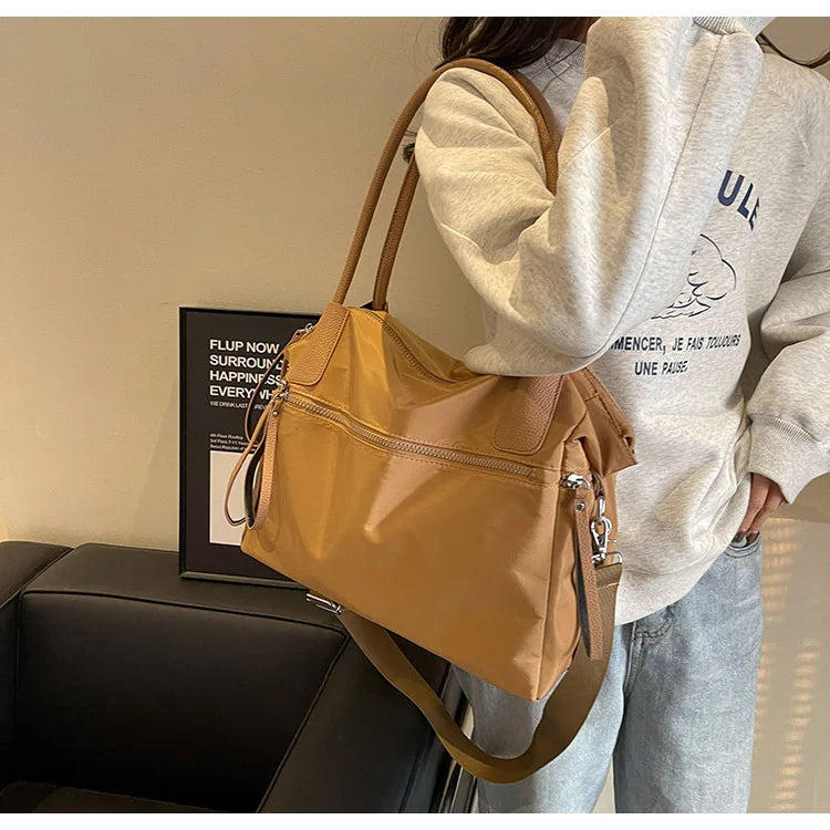 Shoulder Bag in Nylon with Crossbody Strap and Zip Pockets
