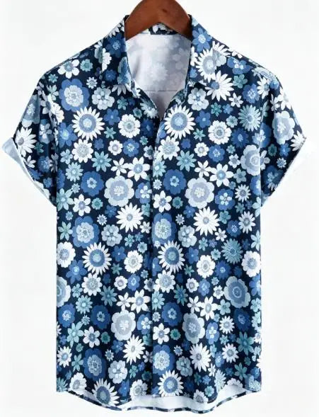 Chemise rétro à manches courtes à fleurs pour hommes