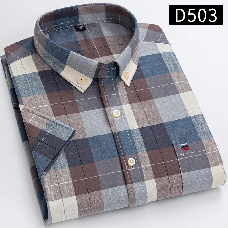 Men's Short Sleeve Checked Shirt with Chest Pocket