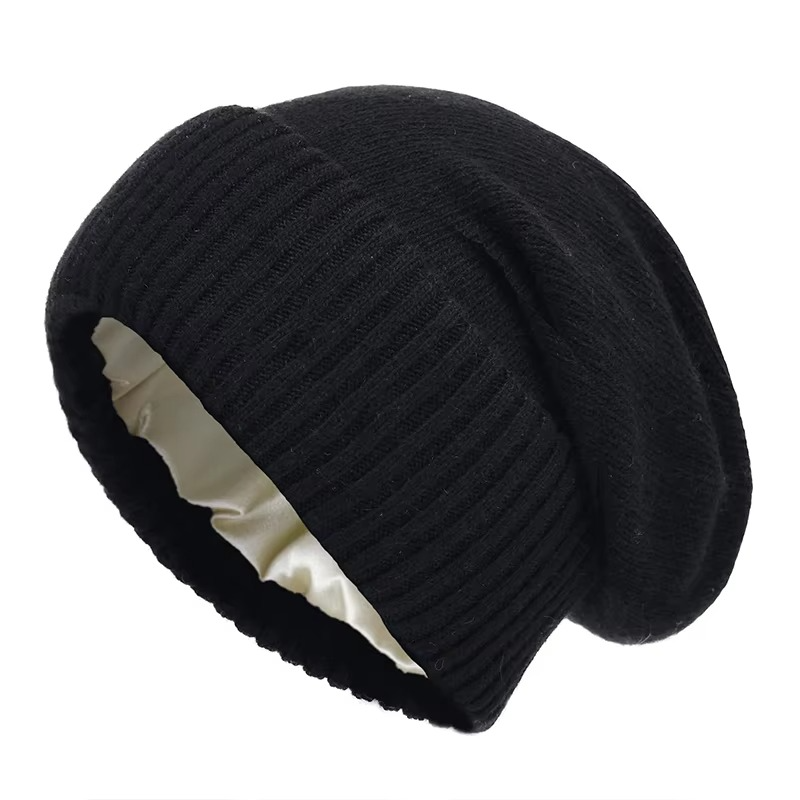 Women's Pure Wool Beanie | Satin-Lined Winter Hat