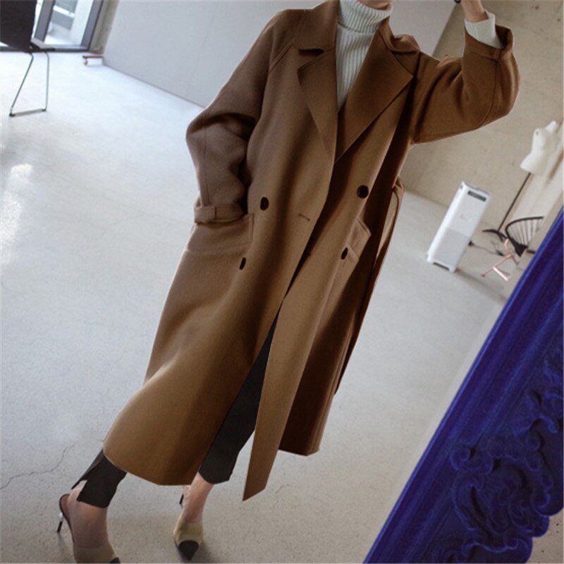Women’s Double-Breasted Longline Belted Coat