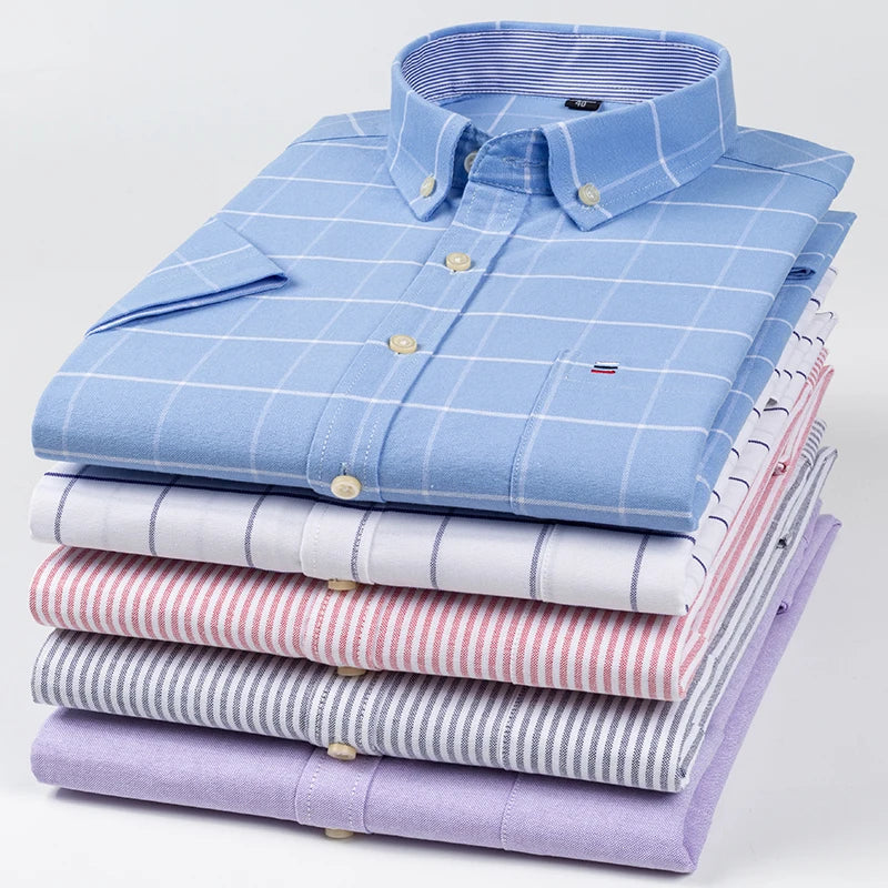 Men's Short Sleeve Checked Shirt with Chest Pocket