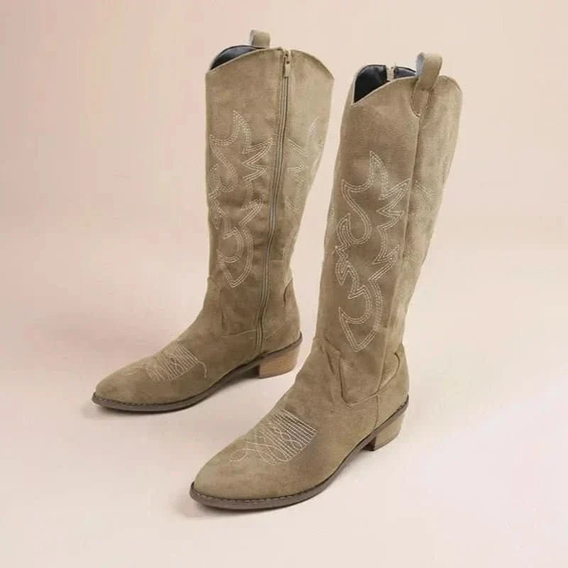 Women’s Knee-High Western Boots with Low Block Heel