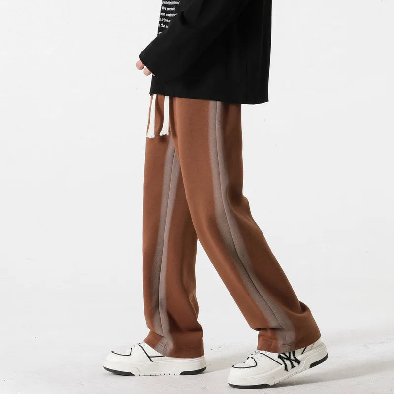 Pantalon homme décontracté à jambes larges avec bandes latérales