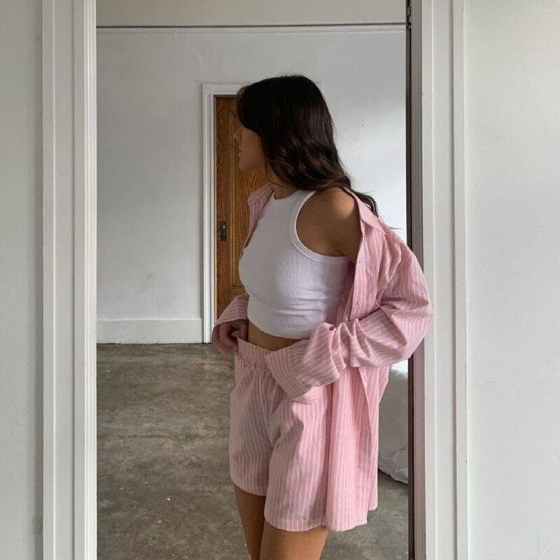 Women's Loose Fit Pyjama Set | Striped Nightwear