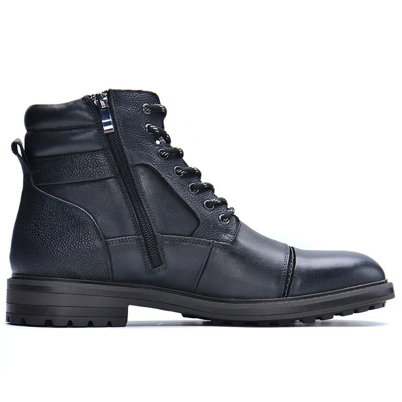 Leather Ankle Boots with Side Zip and Cap Toe