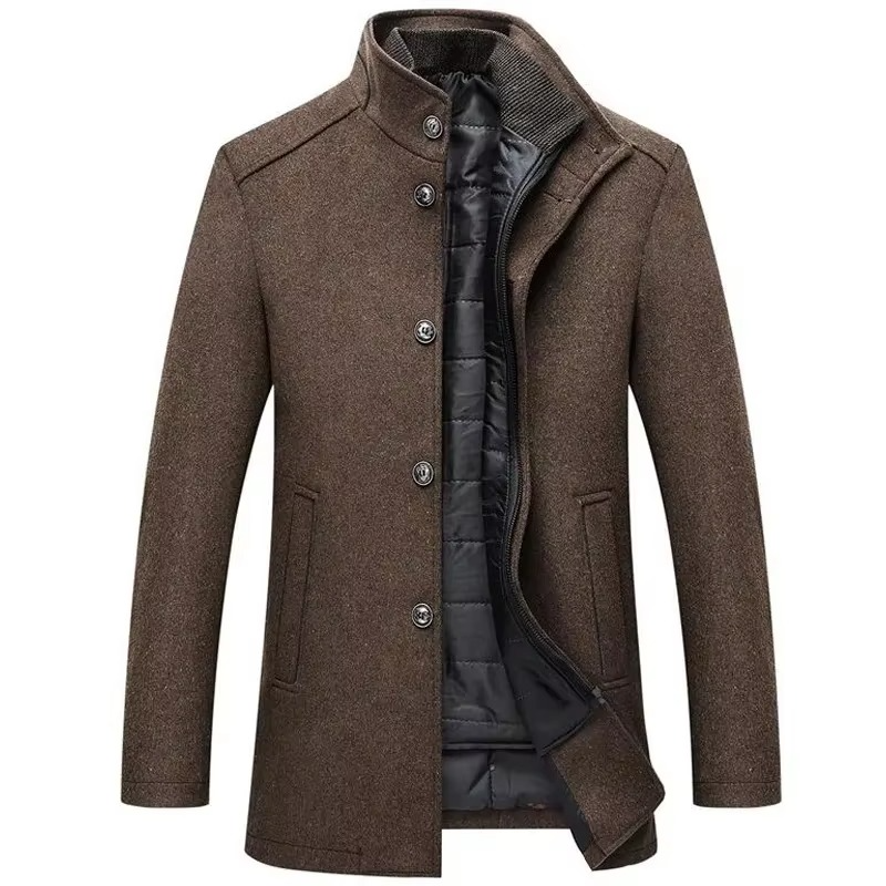 Men's Wool Blend Winter Coat | Stand Collar with Removable Vest