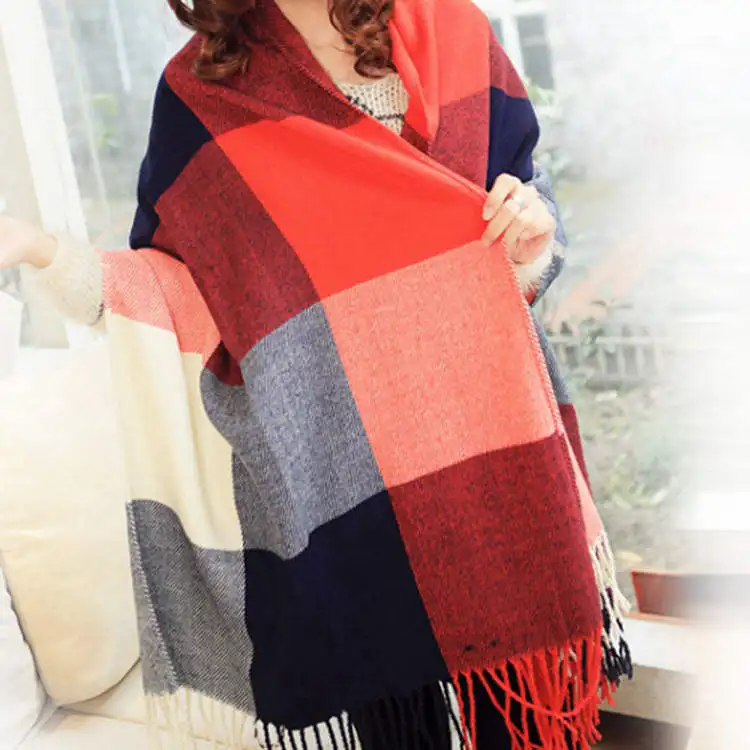 Women's Oversized Plaid Fringe Scarf