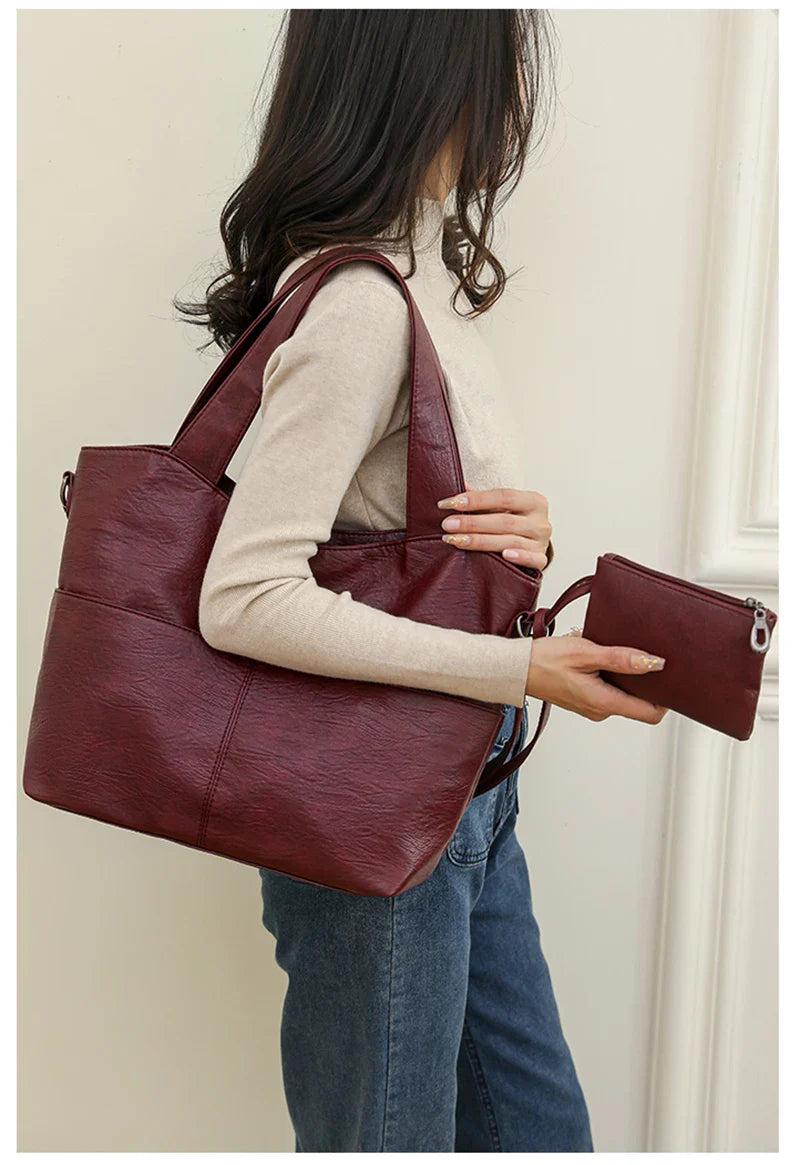 Tote Bag in Faux Leather with Detachable Zip Pouch