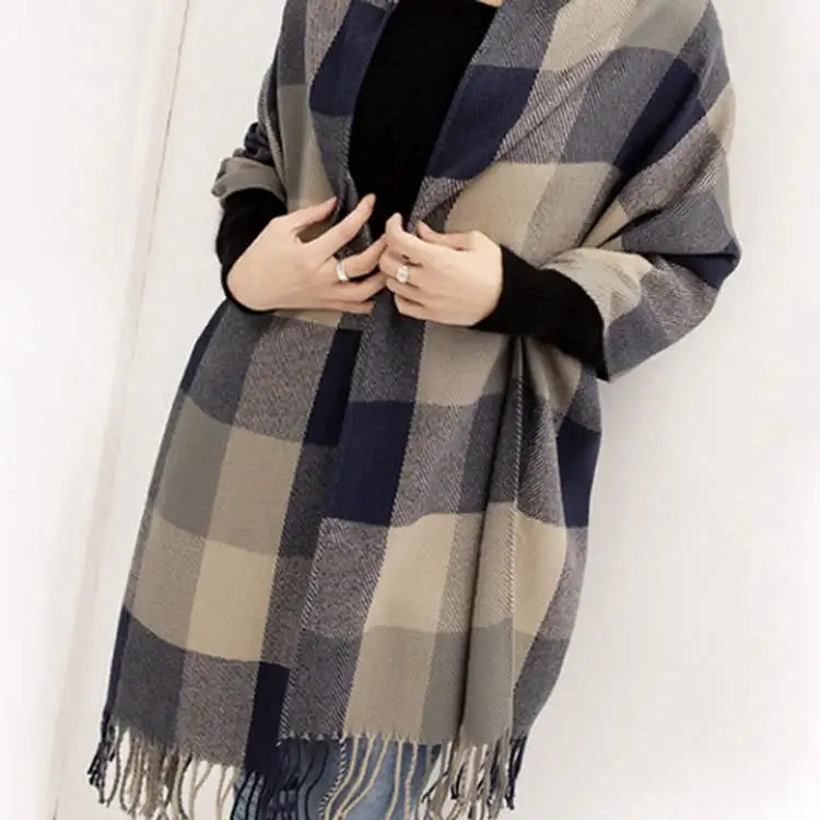 Women's Oversized Plaid Fringe Scarf