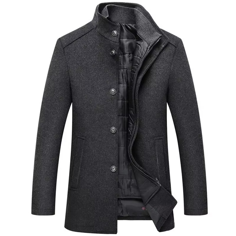 Men's Wool Blend Winter Coat | Stand Collar with Removable Vest