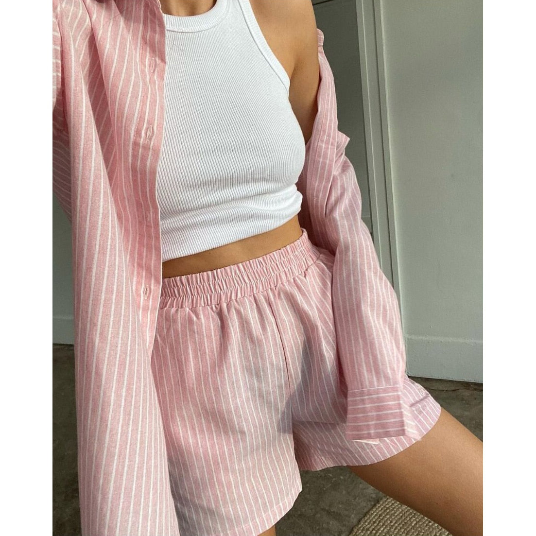 Women's Loose Fit Pyjama Set | Striped Nightwear