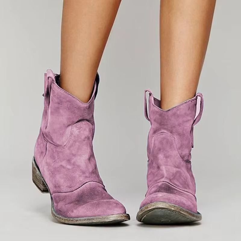Women's Suede Pull-On Ankle Boots with Low Heel