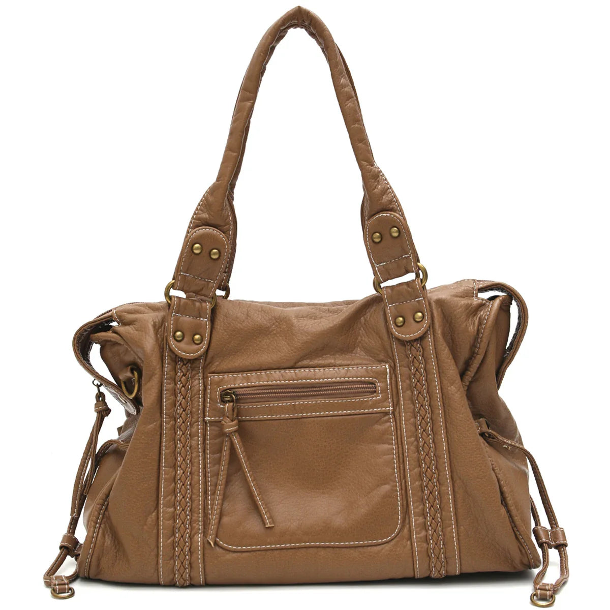 Shoulder Bag in Faux Leather with Top Handles and Crossbody Strap