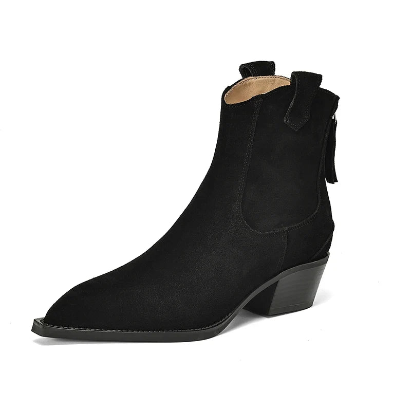Women's Western Ankle Boots | Suede-Look Pointed Toe