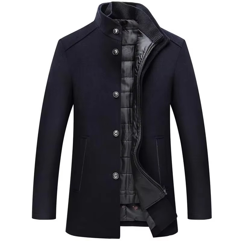 Men's Wool Blend Winter Coat | Stand Collar with Removable Vest