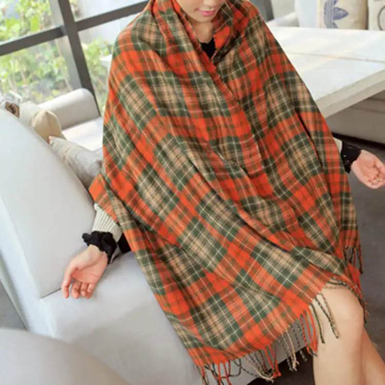 Women's Oversized Plaid Fringe Scarf