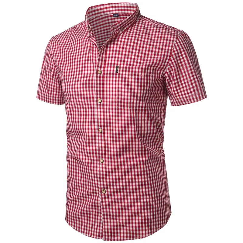 Men's Gingham Short Sleeve Shirt with Chest Pocket