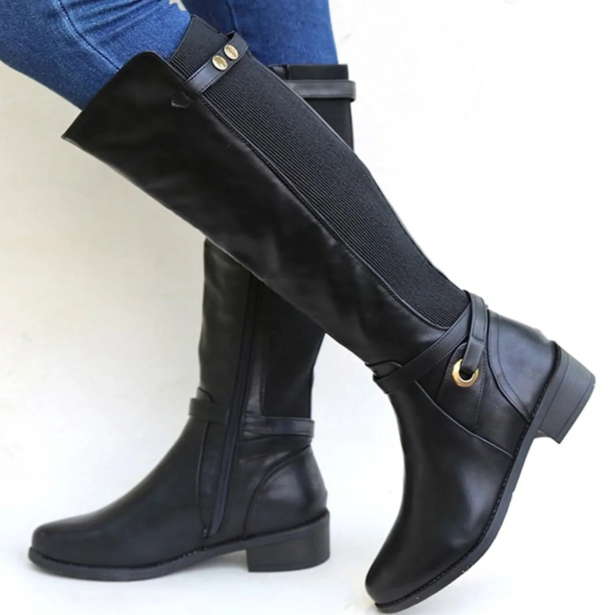 Women’s Knee-High Riding Boots with Stretch Panels