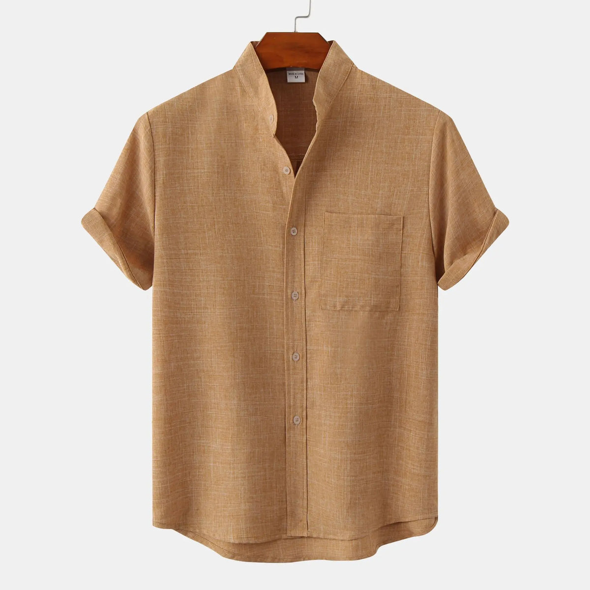 Men’s Textured Short Sleeve Grandad Collar Shirt
