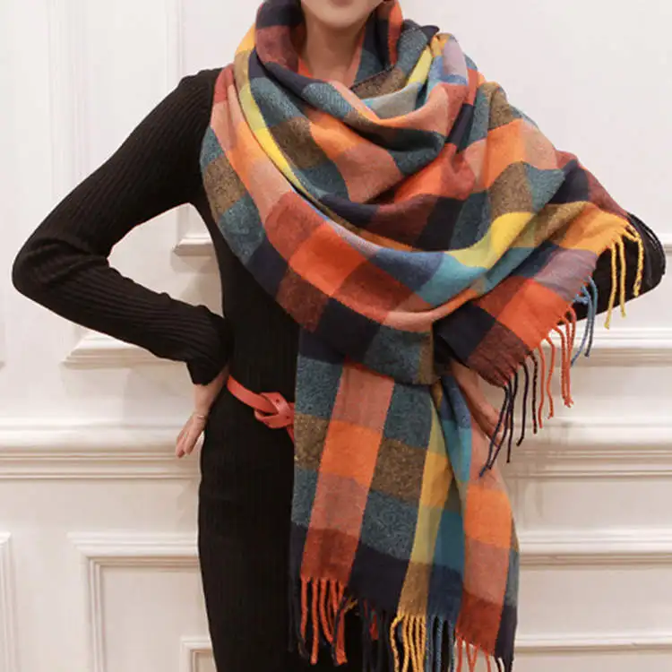 Women's Oversized Plaid Fringe Scarf