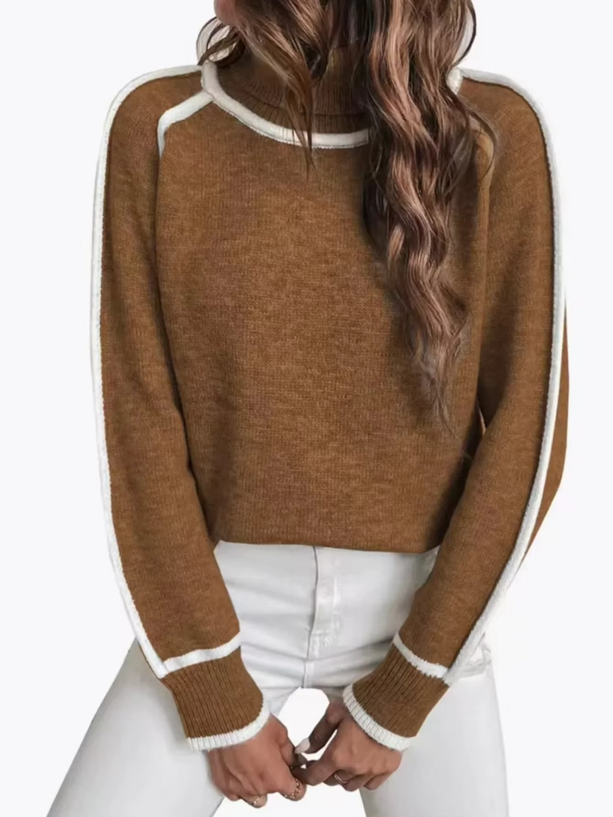 Damski oversize’owy sweter z golfem | Prążkowany splot